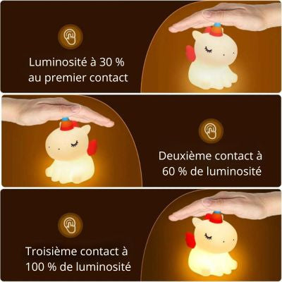 veilleuse bébé licorne tactile en silicone sûr
